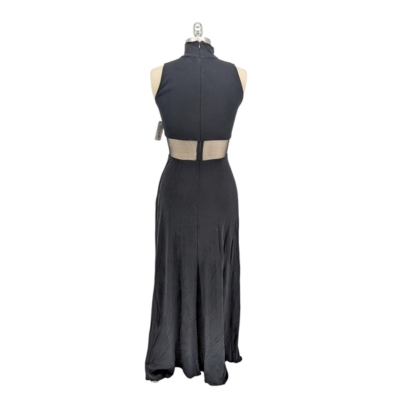 11486 Vintage Cheeta B Sheer Waist Maxi Knit Dress Black Size 8 minimalist - Picture 3 of 8